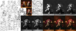 Size: 4680x1920 | Tagged: safe, artist:assasinmonkey, roseluck, earth pony, pony, g4, clothes, dancing, dress, female, making of, mare, solo, wip