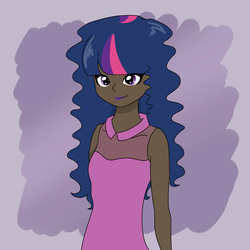 Size: 4500x4500 | Tagged: dead source, safe, artist:tij2ji, twilight sparkle, human, g4, absurd resolution, dark skin, female, humanized, lipstick, looking at you, smiling, solo