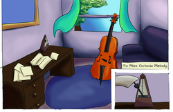 Size: 5100x3300 | Tagged: safe, artist:fox-moonglow, octavia melody, comic:octavia's aria, g4, cello, comic, couch, metronome, musical instrument, room, table, window