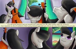 Size: 2000x1294 | Tagged: safe, artist:fox-moonglow, octavia melody, earth pony, pony, comic:octavia's aria, g4, bipedal, cello, comic, eyes closed, female, musical instrument, smiling, solo