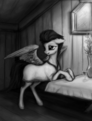 Size: 650x850 | Tagged: safe, artist:lnst01, oc, oc only, oc:brightsky, pegasus, pony, female, grayscale, monochrome, prpg, solo, spread wings