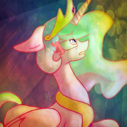 Size: 1000x1000 | Tagged: safe, artist:darkestsunset, princess celestia, g4, female, looking up, solo, tired
