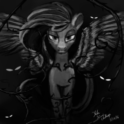 Size: 900x900 | Tagged: safe, artist:xenstroke, fluttershy, g4, 30 minute art challenge, female, monochrome, nightmare fluttershy, solo, speedpaint