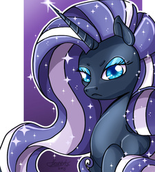 Size: 848x942 | Tagged: safe, artist:lokkyta, nightmare rarity, pony, g4, eyeshadow, female, haughty, makeup, mare, portrait, scowl, solo, stern