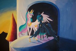 Size: 1024x689 | Tagged: safe, artist:thunessey, princess celestia, princess luna, g4, painting