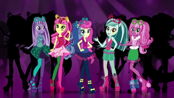 Size: 1280x720 | Tagged: safe, screencap, amethyst star, bon bon, cheerilee, lyra heartstrings, roseluck, sparkler, sweetie drops, equestria girls, g4, my little pony equestria girls: rainbow rocks, box art, commercial, doll, hasbro logo, merchandise, youtube link