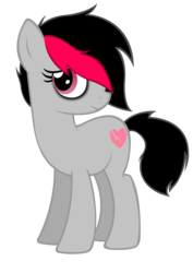 Size: 3535x5000 | Tagged: artist needed, safe, oc, oc only, oc:miss eri, earth pony, pony, absurd resolution, black and red mane, black tail, earth pony oc, emo, female, full body, hair over one eye, happy, hooves, mare, show accurate, simple background, smiling, solo, standing, tail, transparent background, two toned mane