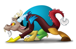 Size: 1096x704 | Tagged: safe, artist:luximus17, discord, draconequus, g4, cute, discute, hunting, male, partial background, profile, simple background, solo, transparent background