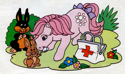 Size: 542x321 | Tagged: safe, official comic, cotton candy (g1), pony, rabbit, g1, my little pony vol. 1, my little pony vol. 1 #48, comic, cotton candy's busy day, female, solo