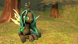 Size: 1280x720 | Tagged: safe, artist:oc1024, queen chrysalis, changeling, changeling queen, g4, 3d, cute, cutealis, female, lidded eyes, looking at you, prone, smiling, solo, source filmmaker
