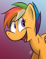 Size: 474x600 | Tagged: safe, artist:zestyoranges, scootaloo, pegasus, pony, g4, female, filly, gradient background, happy, rainbow hair, solo, tongue out