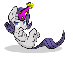 Size: 586x461 | Tagged: safe, artist:zestyoranges, rarity, g4, female, grumpy, hat, party hat, solo