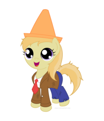 Size: 1200x1400 | Tagged: safe, artist:jdan-s, noi, earth pony, pony, g4, clothes, costume, cute, female, filly, foal, plants vs zombies, simple background, solo, traffic cone, transparent background
