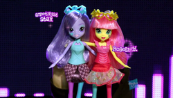 Size: 1366x768 | Tagged: safe, screencap, amethyst star, roseluck, sparkler, equestria girls, g4, my little pony equestria girls: rainbow rocks, commercial, doll