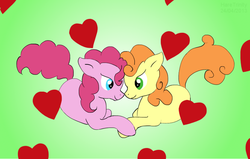 Size: 750x477 | Tagged: safe, artist:haretrinity, carrot top, golden harvest, pinkie pie, g4, crack shipping, female, harvestpie, lesbian, shipping