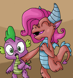 Size: 794x843 | Tagged: safe, artist:mojo1985, idw, mina, spike, dragon, friends forever #14, g4, my little pony: friends forever, spoiler:comic, dragoness, eyes closed, female, male, scene interpretation, spina