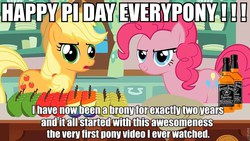 Size: 960x540 | Tagged: safe, applejack, pinkie pie, g4, epic pie time, image macro, jack daniels, meme, pi, pi day, zap apple