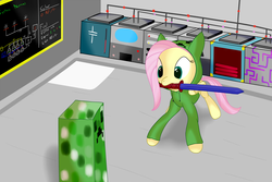 Size: 3000x2000 | Tagged: safe, artist:joey, fluttershy, pegasus, pony, g4, clothes, creeper, creepershy, feed the beast, high res, hoodie, minecraft, mouth hold, sword