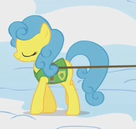 Size: 191x182 | Tagged: safe, screencap, bell perin, earth pony, pony, g4, season 1, winter wrap up, background pony, eyes closed, female, mare, not lemon hearts, plant team, snow, solo, walking, winter wrap up vest