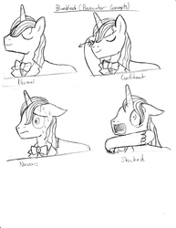 Size: 5100x6600 | Tagged: safe, artist:thealjavis, prince blueblood, pony, unicorn, elements of justice, g4, absurd resolution, ace attorney, eyes closed, male, monochrome, nervous, open mouth, prosecutor, shocked, sketch, stallion, sweat