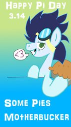 Size: 1024x1820 | Tagged: safe, artist:rainbowyoshi305, soarin', g4, heart, hoof hold, male, pi, pi day, pie, solo, surprise motherfucker, that pony sure does love pies, vine video