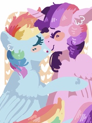 Size: 768x1024 | Tagged: safe, artist:supernoncutie, rainbow dash, twilight sparkle, alicorn, pony, g4, blushing, female, happy, heart, holding, lesbian, mare, ship:twidash, shipping, twilight sparkle (alicorn)