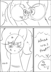 Size: 1024x1448 | Tagged: safe, artist:lrusu, rainbow dash, soarin', g4, blushing, comic, female, kissing, male, monochrome, ship:soarindash, shipping, straight