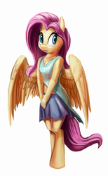 Size: 500x814 | Tagged: safe, artist:tsitra360, fluttershy, anthro, g4, clothes, midriff, skirt, spread wings