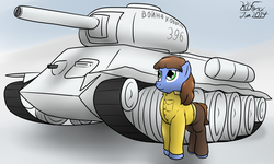 Size: 2012x1209 | Tagged: safe, artist:the-furry-railfan, oc, oc only, oc:rolling tracks, fallout equestria, fallout equestria: occupational hazards, clothes, russian, snow, t-34, tank (vehicle)