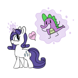 Size: 1200x1200 | Tagged: safe, artist:ionipony, artist:purplishcherry, rarity, spike, g4, female, heart, levitation, magic, male, otp, ship:sparity, shipping, simple background, straight, transparent background