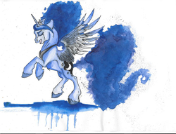 Size: 960x735 | Tagged: safe, artist:mibiam, princess luna, g4, eyes closed, female, rearing, solo, spread wings, traditional art, unshorn fetlocks