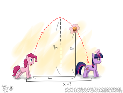 Size: 3264x2448 | Tagged: safe, artist:vanillafox2035, pinkie pie, twilight sparkle, earth pony, pony, unicorn, g4, spoiler:maths, high res, levitation, magic, math, mathematics in the comments, muffin, physics, telekinesis, unicorn twilight