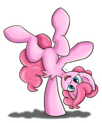 Size: 570x689 | Tagged: dead source, safe, artist:luximus17, pinkie pie, earth pony, pony, g4, chest fluff, cute, diapinkes, female, looking at you, shadow, silly, silly pony, simple background, smiling, solo, standing, standing on one leg, upside down, white background