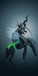 Size: 943x1870 | Tagged: safe, artist:hoofboot, queen chrysalis, changeling, changeling queen, g4, crown, female, jewelry, rearing, regalia, shadow, solo