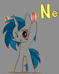 Size: 800x1000 | Tagged: safe, artist:joycall6, part of a set, dj pon-3, vinyl scratch, pony, series:joycall6's periodic table, g4, :>, bipedal, blushing, chemistry, female, glowstick, hoof hold, looking at you, neon, periodic table, smiling, solo, wink
