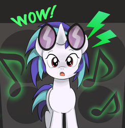 Size: 700x715 | Tagged: safe, artist:ice9, dj pon-3, vinyl scratch, g4, female, music notes, pixiv, solo, wow