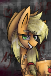 Size: 640x960 | Tagged: safe, artist:tootlesdaartist, applejack, g4, female, grin, solo, straw