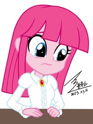 Size: 900x1188 | Tagged: safe, artist:bluse, pinkie pie, equestria girls, g4, background removed, female, pinkamena diane pie, sad, show accurate, signature, simple background, solo, white background