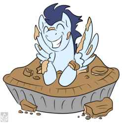 Size: 1732x1750 | Tagged: safe, artist:stormblaze-pegasus, soarin', g4, cute, eyes closed, grin, happy, male, pi day, pie, simple background, soarinbetes, solo, spread wings, that pony sure does love pies, transparent background
