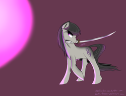 Size: 3250x2500 | Tagged: safe, artist:arctic-freezer, octavia melody, g4, backwards cutie mark, female, high res, katana, mouth hold, solo, sword, weapon