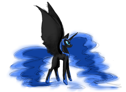 Size: 940x685 | Tagged: safe, artist:hachetteenlightaned, nightmare moon, g4, female, simple background, solo, spread wings