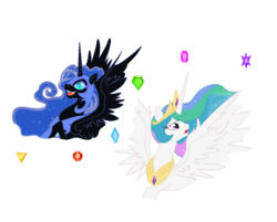 Size: 3145x2524 | Tagged: safe, artist:reina-del-caos, nightmare moon, princess celestia, g4, elements of harmony, high res, simple background, transparent background