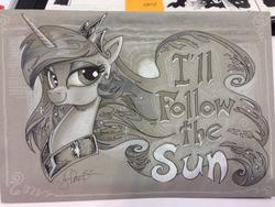 Size: 1024x768 | Tagged: safe, artist:andypriceart, princess celestia, pony, g4, female, mare, smiling, solo, the beatles, traditional art