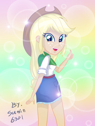 Size: 1600x2132 | Tagged: safe, artist:sumin6301, applejack, equestria girls, g4, clothes, denim skirt, female, rear view, skirt, solo