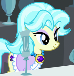 Size: 932x956 | Tagged: safe, screencap, amethyst gleam, ammie thyst, earth pony, pony, g4, trade ya!, background pony, chalice, clothes, cropped, crystal chalice stand pony, female, mare, solo
