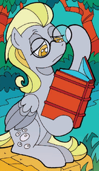 Size: 402x693 | Tagged: safe, idw, derpy hooves, pegasus, pony, g4, alternate universe, book, bright eyes (mirror universe), dark mirror universe, female, glasses, mare, mirror universe, solo