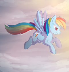 Size: 1024x1068 | Tagged: safe, artist:amphleur-de-lys, rainbow dash, pegasus, pony, g4, cloud, cloudy, cutie mark, female, flying, mare, solo, wings