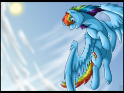 Size: 3035x2266 | Tagged: safe, artist:stormblaze-pegasus, rainbow dash, g4, female, flying, grin, high res, sky, solo