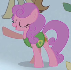 Size: 273x269 | Tagged: safe, screencap, maroon carrot, earth pony, pony, g4, winter wrap up, background pony, cropped, outstretched hoof, plant team, singing, solo focus, winter wrap up song, winter wrap up vest