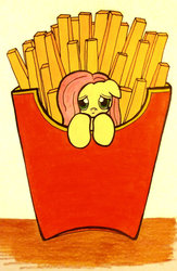 Size: 1024x1571 | Tagged: safe, artist:melodymiiau, fluttershy, g4, female, food, french fries, micro, ponies in food, solo